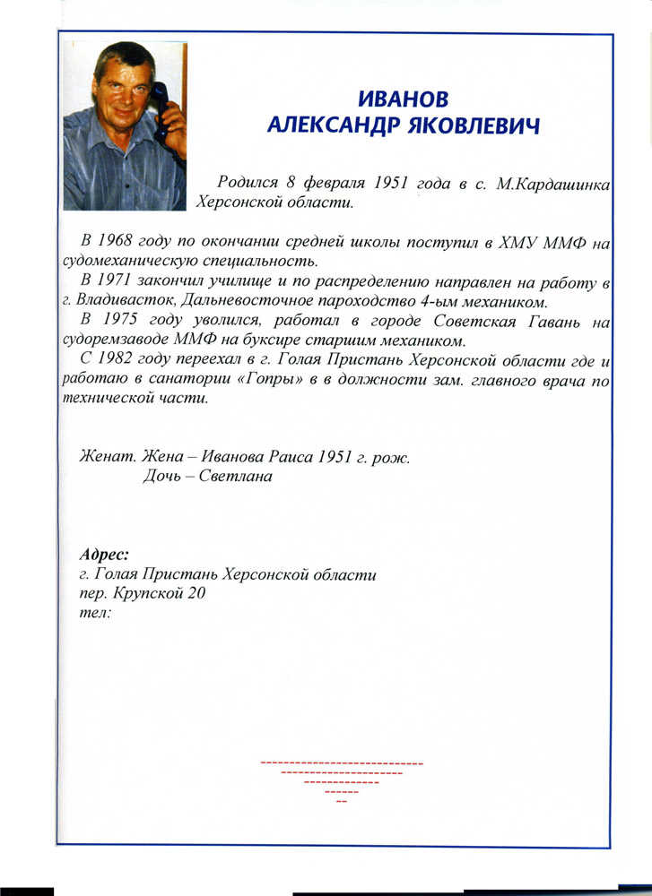 Иванов Александр Яковлевич | Книга памяти выпускников СМС 1971 ХМУ ММФ