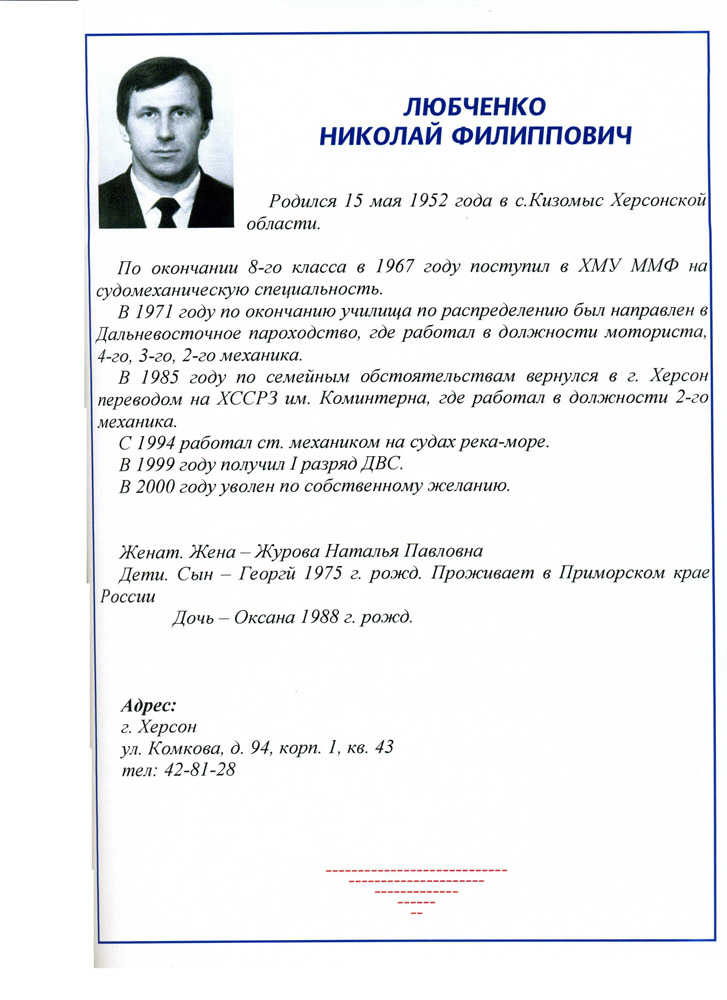 Любченко Николай Филиппович | Книга памяти выпускников СМС 1971 ХМУ ММФ